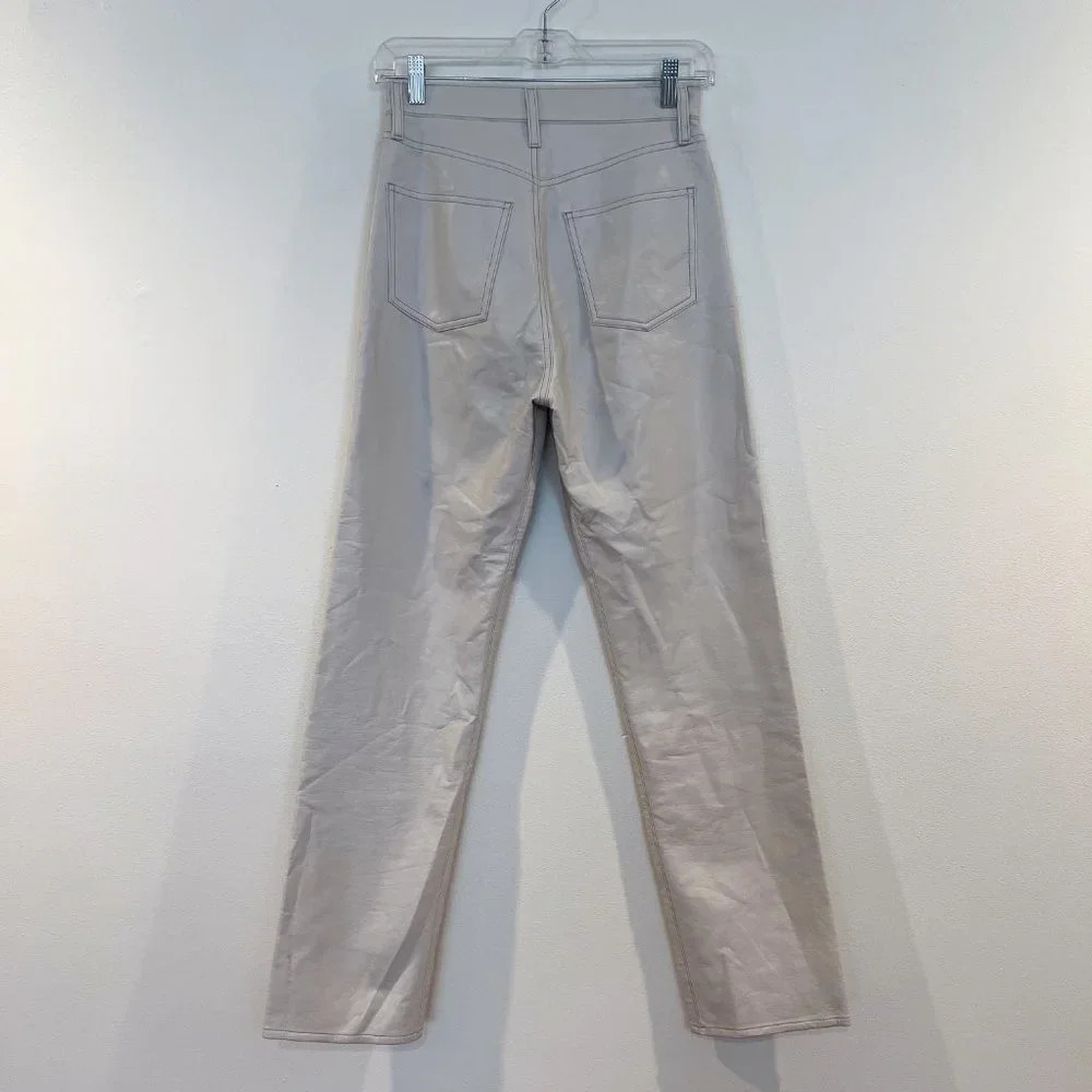 Agolde 90s Pinch Waist Cream Recycled Leather High Waist Straight Leg Pants 24 - Picture 8 of 13